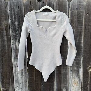 Abercrombie & Fitch Cream Ribbed Sweater Bodysuit XL